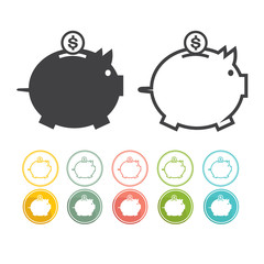Piggy bank icon Pictograph of moneybox Vector black Yellow pink
