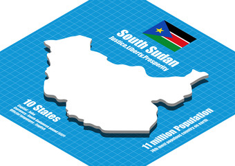 South Sudan map vector three dimensional