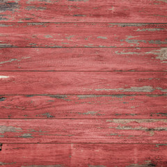 Vintage wood background with peeling paint., Red color.