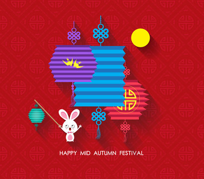 Oriental Paper Lantern and Rabbit. Mid Autumn Festival