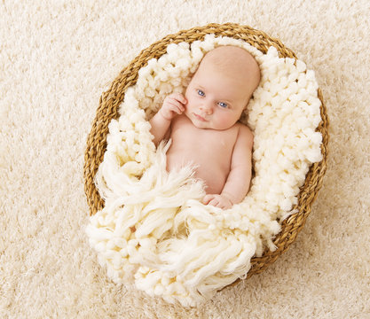 Baby Newborn in Basket, New Born Kid, One Month Child