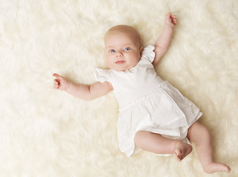 Baby Newborn Portrait, New Born Girl One Month, Kid White Dress