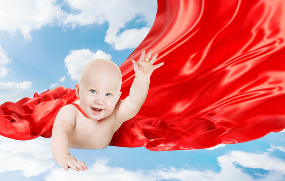 Baby Superhero, Kid Super Hero With Red Superman Cape, Child Boy