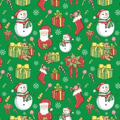 Merry Christmas with Santa Claus, candies, snowman