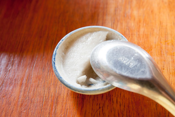 A brown sugar in the bowl.