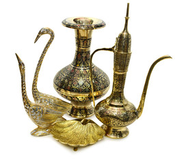 Fototapeta na wymiar Indian vase with jar and ornamental objects.
