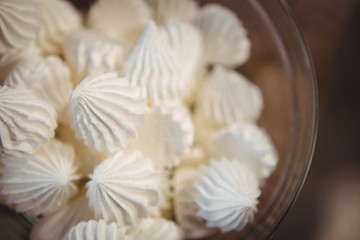 Close up view of meringues in a bowl