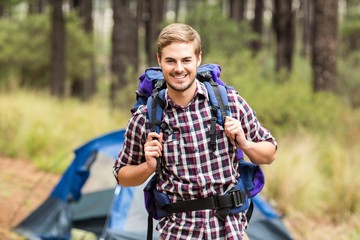 Portrait of a young handsome hiker