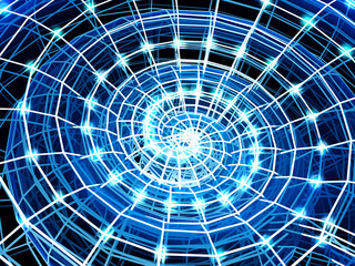 Abstract 3d spiral shell from a blue grid