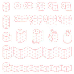 Toilet Paper and Kitchen Paper Towel Roll outline pink color with flower pattern