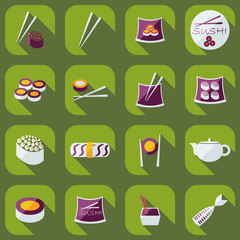 Flat concept, set modern design a unique collection of sushi