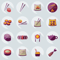 Flat concept, set modern design a unique collection of sushi