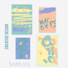 Set of 4 trendy poster design cards in pastel colors. Hand Drawn