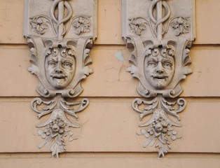 old molding on the facade of the old house