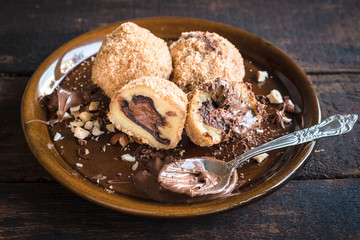 Nougat cream in dumplings