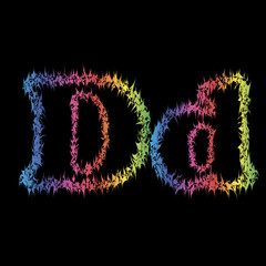 The letter d in grunge style on a black background