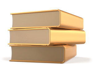 Books three 3 textbooks stack golden blank yellow gold manual faq. School library studying information content learn answers icon concept 3d render isolated on white background
