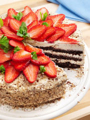 Homemade chocolate cake with strawberries