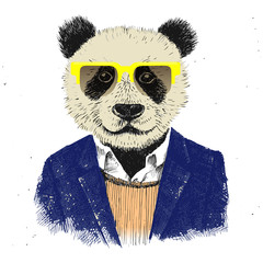 Obrazy na Szkle  Ręcznie rysowane ubrane hipster panda