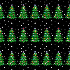 Seamless pattern with Christmas trees on a black background