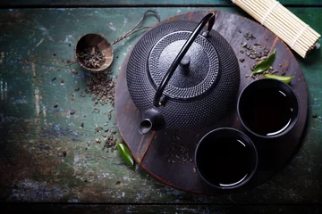 Papier Peint photo Lavable Theé Service à thé asiatique en fer noir