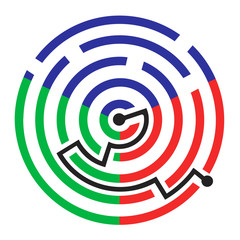 RGB color mode maze.
Maze symbolizing the right solution in RGB color mode. Vector available.
