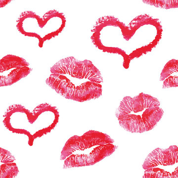 Seamless pattern - red lips kisses prints background