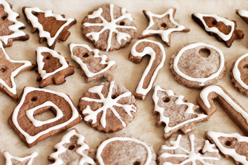 Fototapeta na wymiar Cookies with glaze for Christmas to use as background 