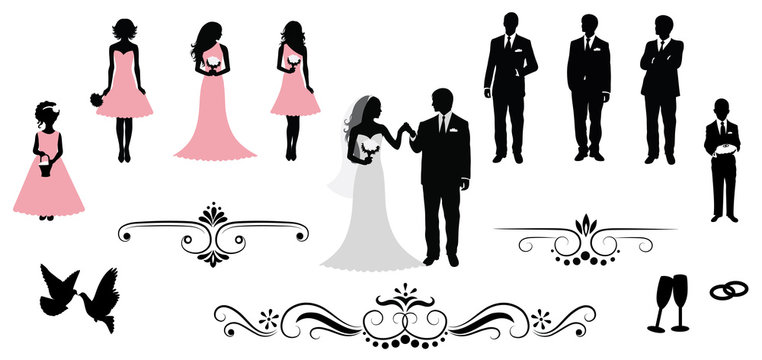 Set of vector wedding silhouettes.