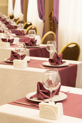 Restaurant table setting with wine glass