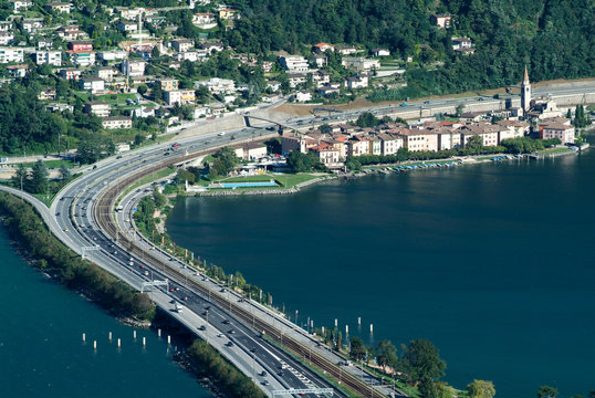 The village of Bissone on lake Lugano