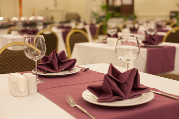 Restaurant table setting with wine glass