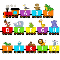 alphabet train animals from A to M - vector illustration, eps