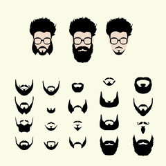 Vector set of hipster style haircut, glasses, beard, mustache