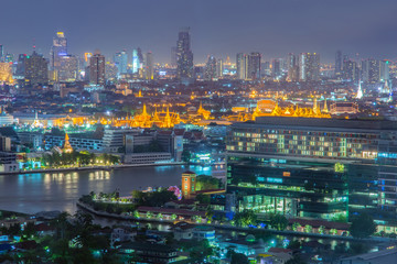 Bangkok city night view with dark night.