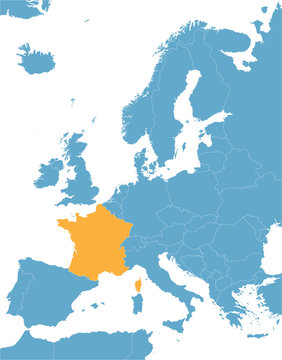 blue Europe vector map with indication of France