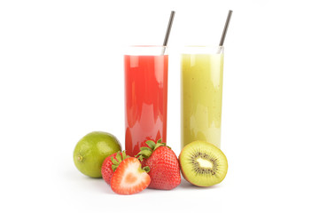 Fresh fruit juices on white