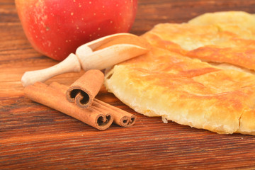 Sweet homemade apple pie with cinnamon and sugar