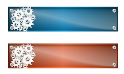 Set of two banners with cogwheels and glass panel