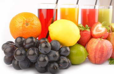Fresh fruit juices on white