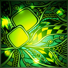Abstract doodle background with light in green colors 