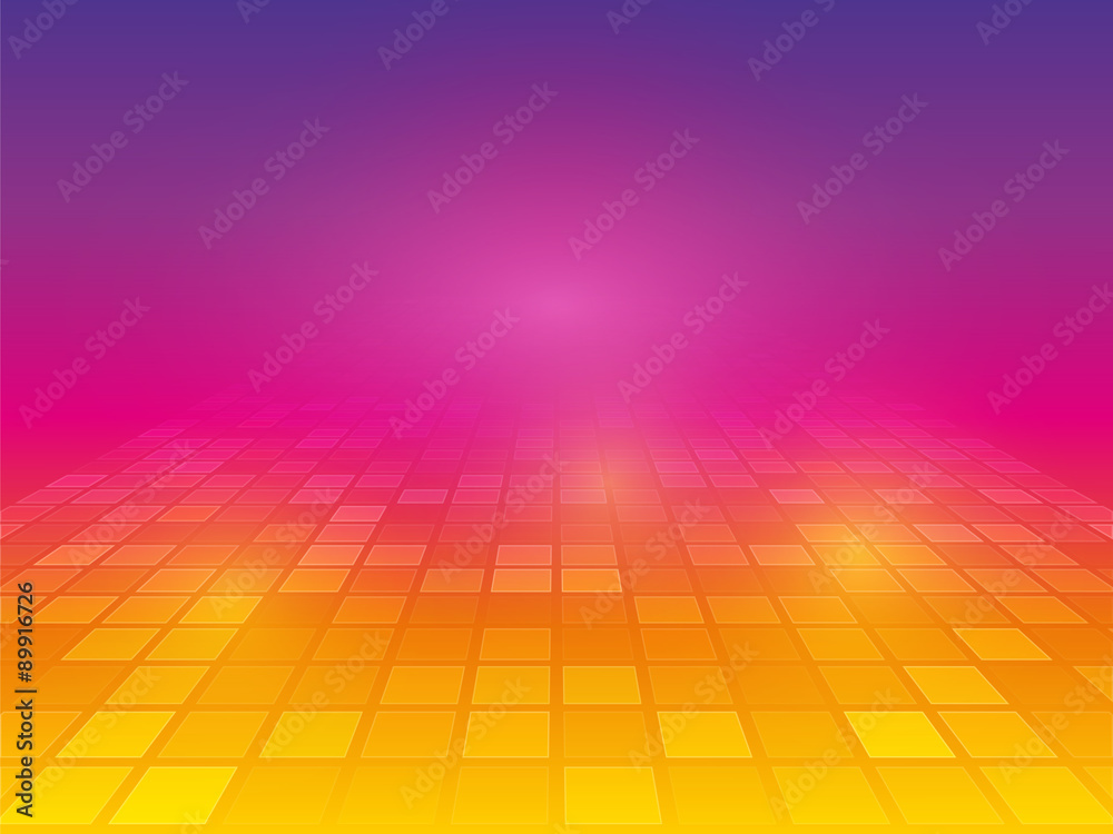 Wall mural perspective purple yellow pink background with squares