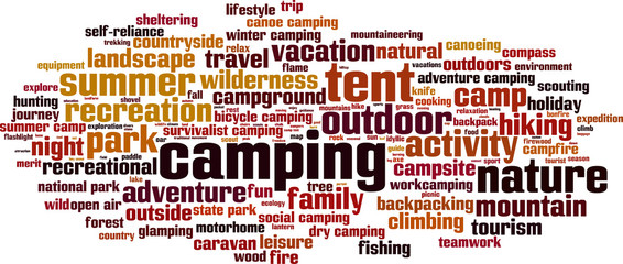 Camping word cloud concept. Vector illustration