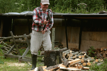 man chopping wood