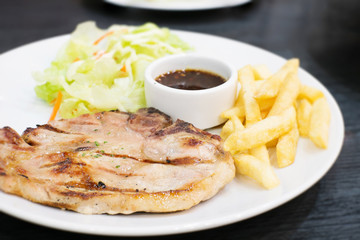 pork t-bone steak,selective focus point