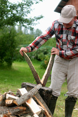 man chopping wood