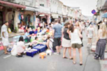 Blurred people on the street in phuket old town