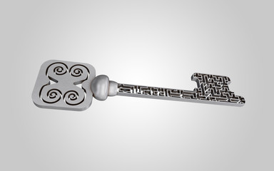 The key is a maze, on a gray gradient background.