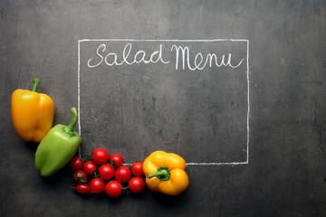 Salad Menu decorated with fresh vegetables