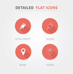 Detailed flat design icons / Clean flat icons with hover effect and long shadow